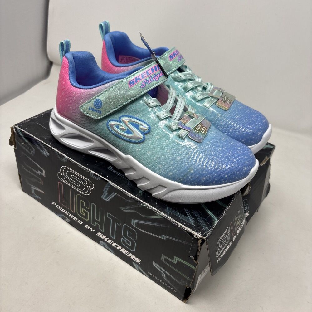 ⁠Skechers S-Lights Flicker Flash Ombre Dreamer Girls Size 3 Aqua Multi Light Up⁠